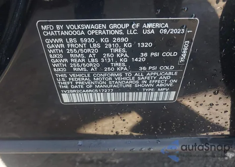 2024 Volkswagen Atlas 2.0T Sel z USA, uszkodzony, nr VIN 1V2BR2CA6RC517277